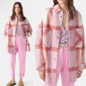 IRO | Light Pink Lemina Wool Blend Plaid Check Oversized Shirt Jacket Size 38